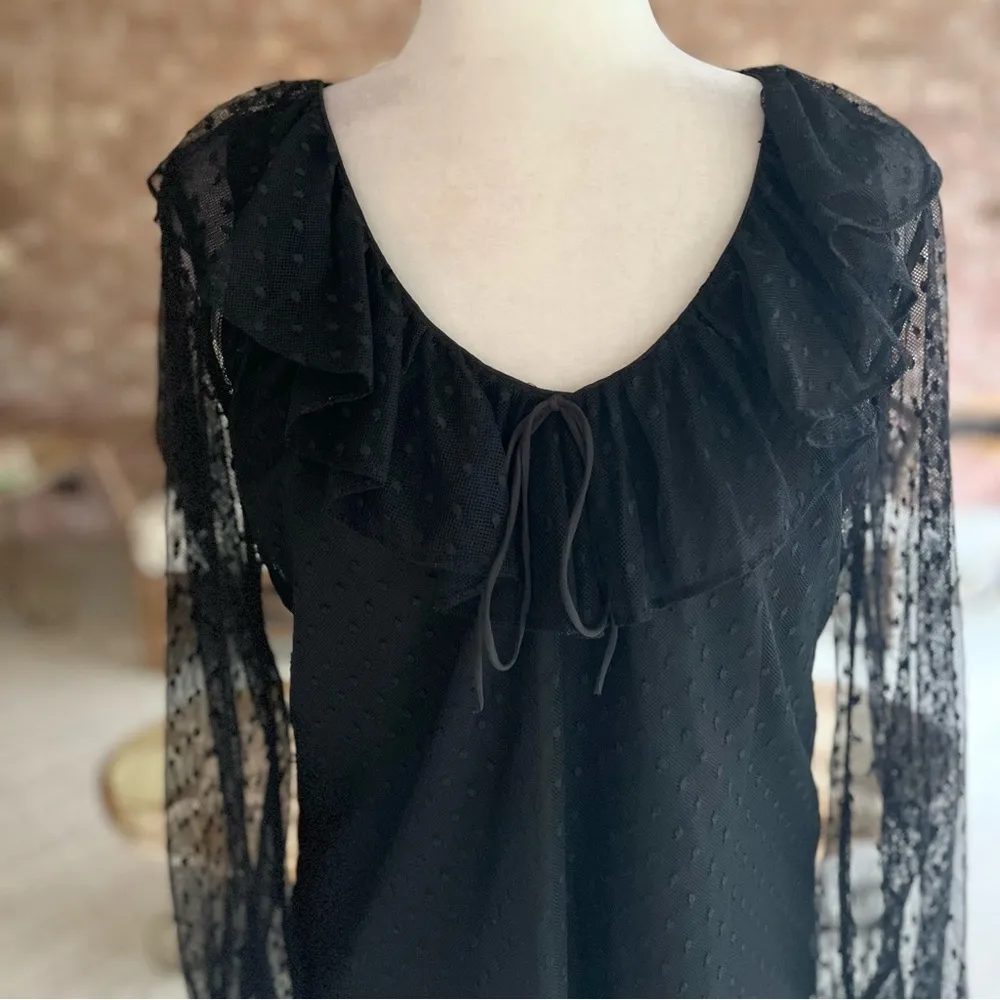 J. Crew Black Lace Ruffle Mesh Clip Dot Top NWT XS - Image 5