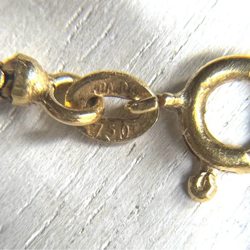 Solid 18K (750) vintage popcorn chain necklace with genuine pearl, 9.4g Gold - Image 13