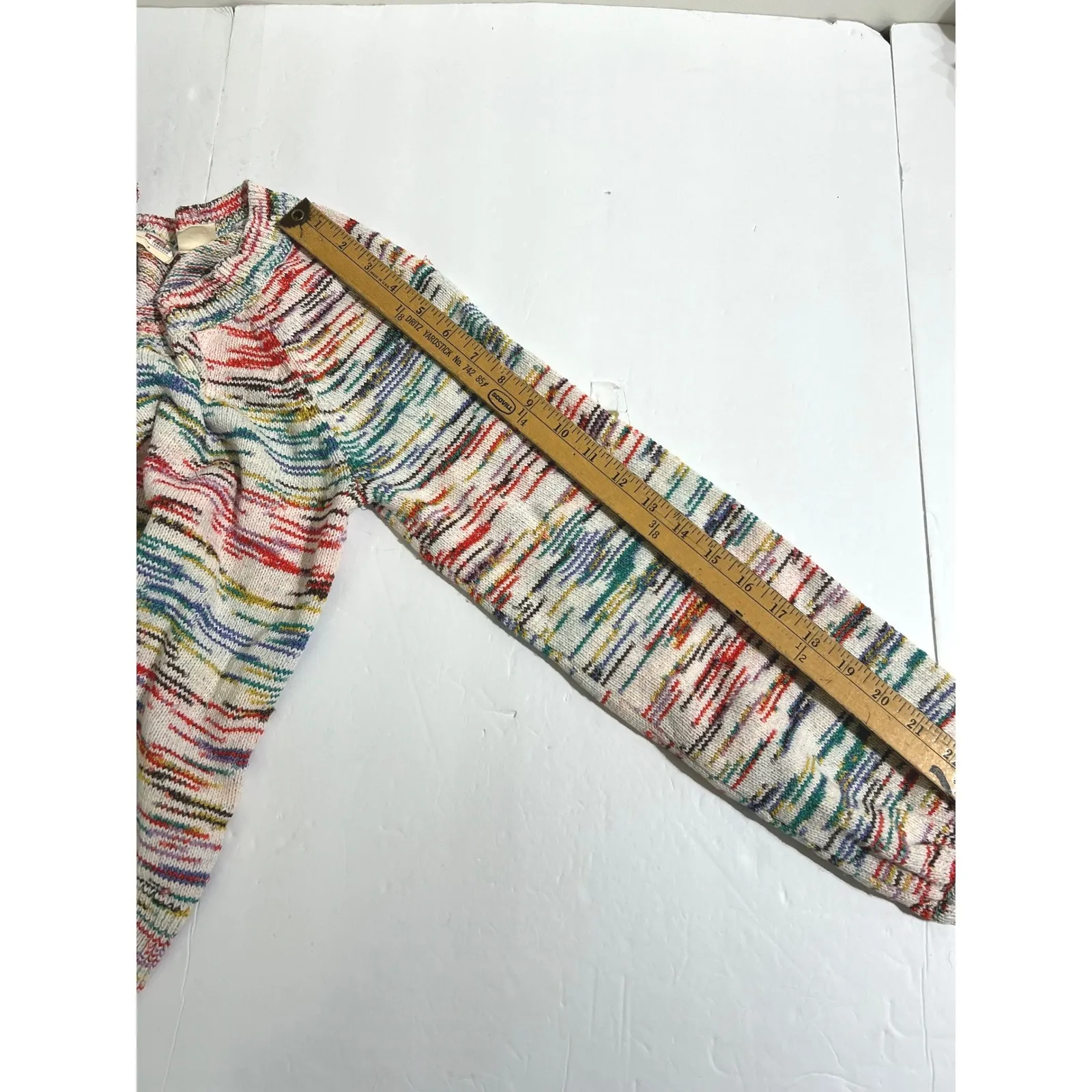 Levi Strauss Womens Multicolored Striped V Neck Sweater Size S *Repaired* White - Image 12