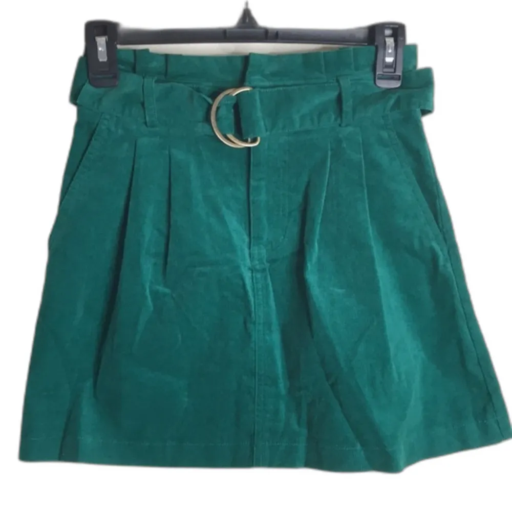 Forever 21 dark green faux suede mini skirt with belt size small cute y2k rave - Image 2
