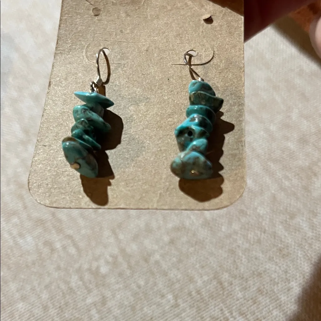 Handmade Turquoise Stone Dangle Earrings Blue - Image 2