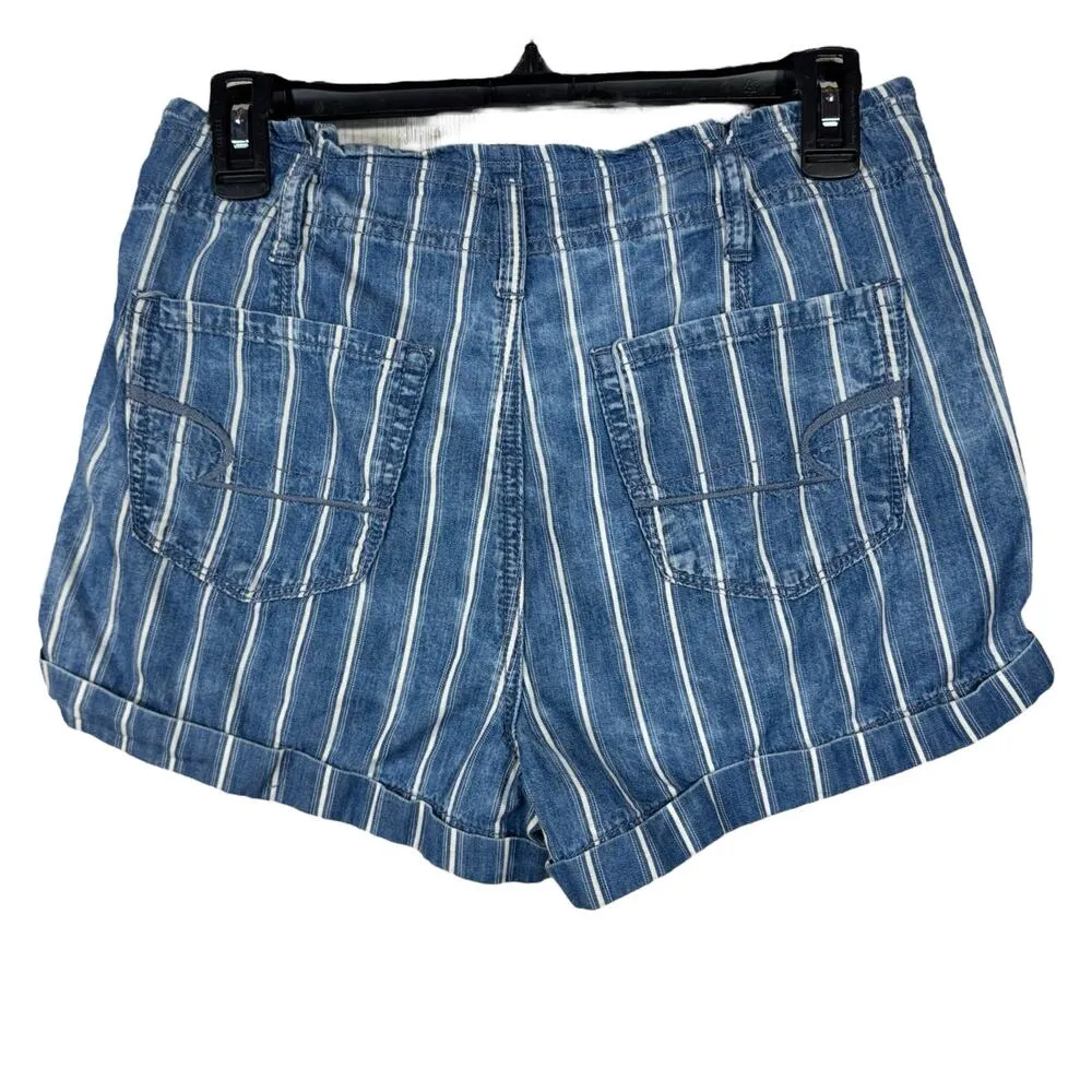 American Eagle SZ 4 Paperbag Jean Shorts Striped Cuffed Hi-Rise Pockets Pleated - Image 3