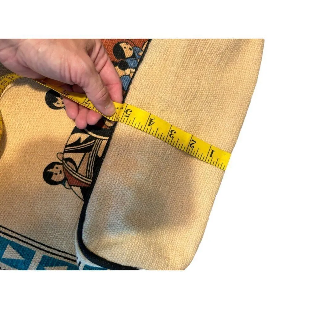 Handwoven Cotton Shoulder Bag With Tribal Family Print Blue - Image 8