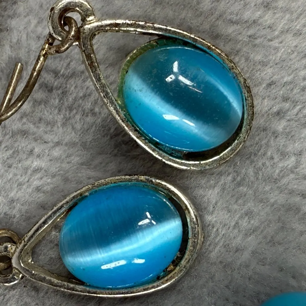 Set Of 3 Pairs Shades of Blue, Beaded & Teardrop Dangle Earrings Mixed Styles Blue - Image 15