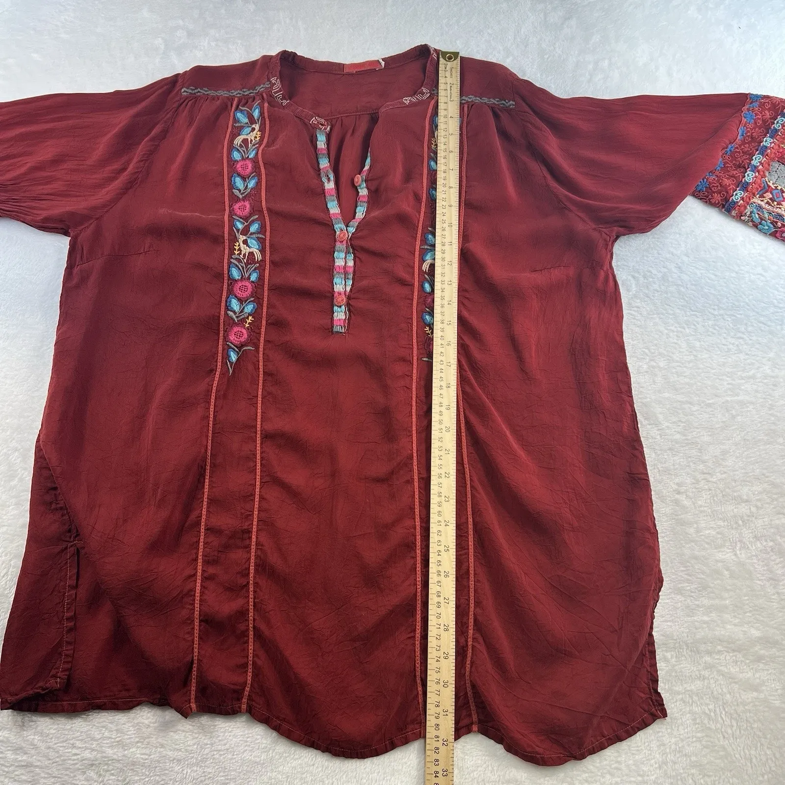 Johnny Was Plus 1X Embroidered Boho Tunic Top Bohemian Hippie Blouse Red Peasant - Image 10