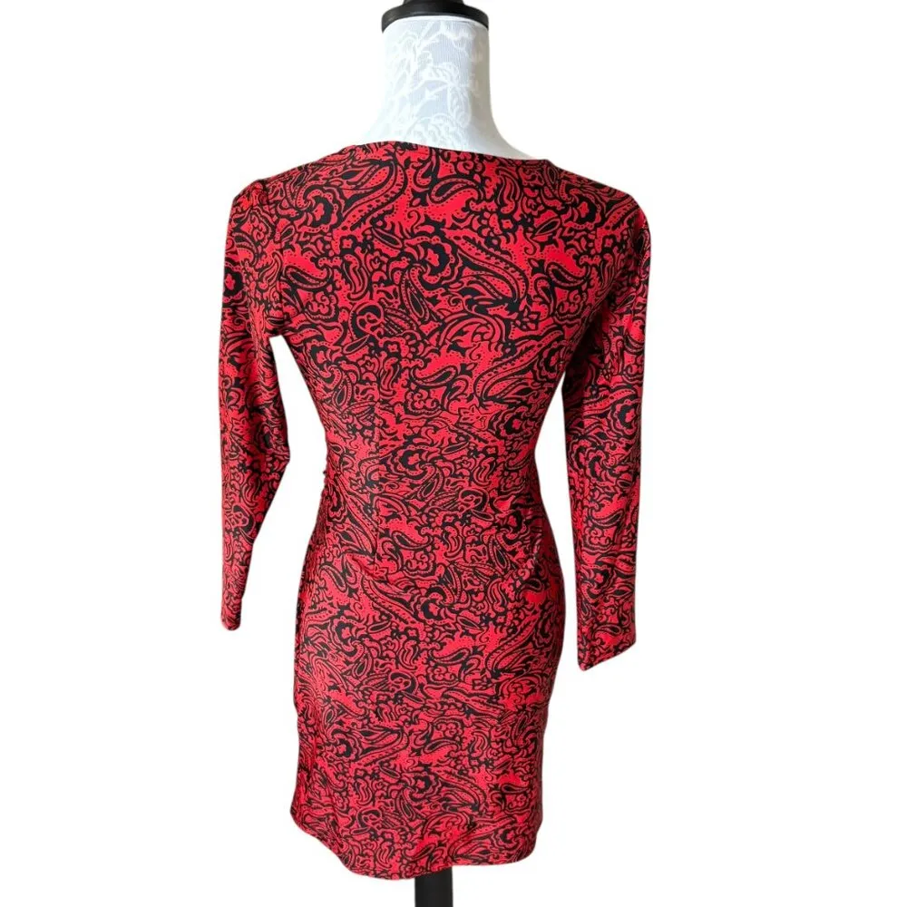 Jude Connally Red Dress Floral Womens Stretch Long Sleeve Xsmall Size XS - Image 2