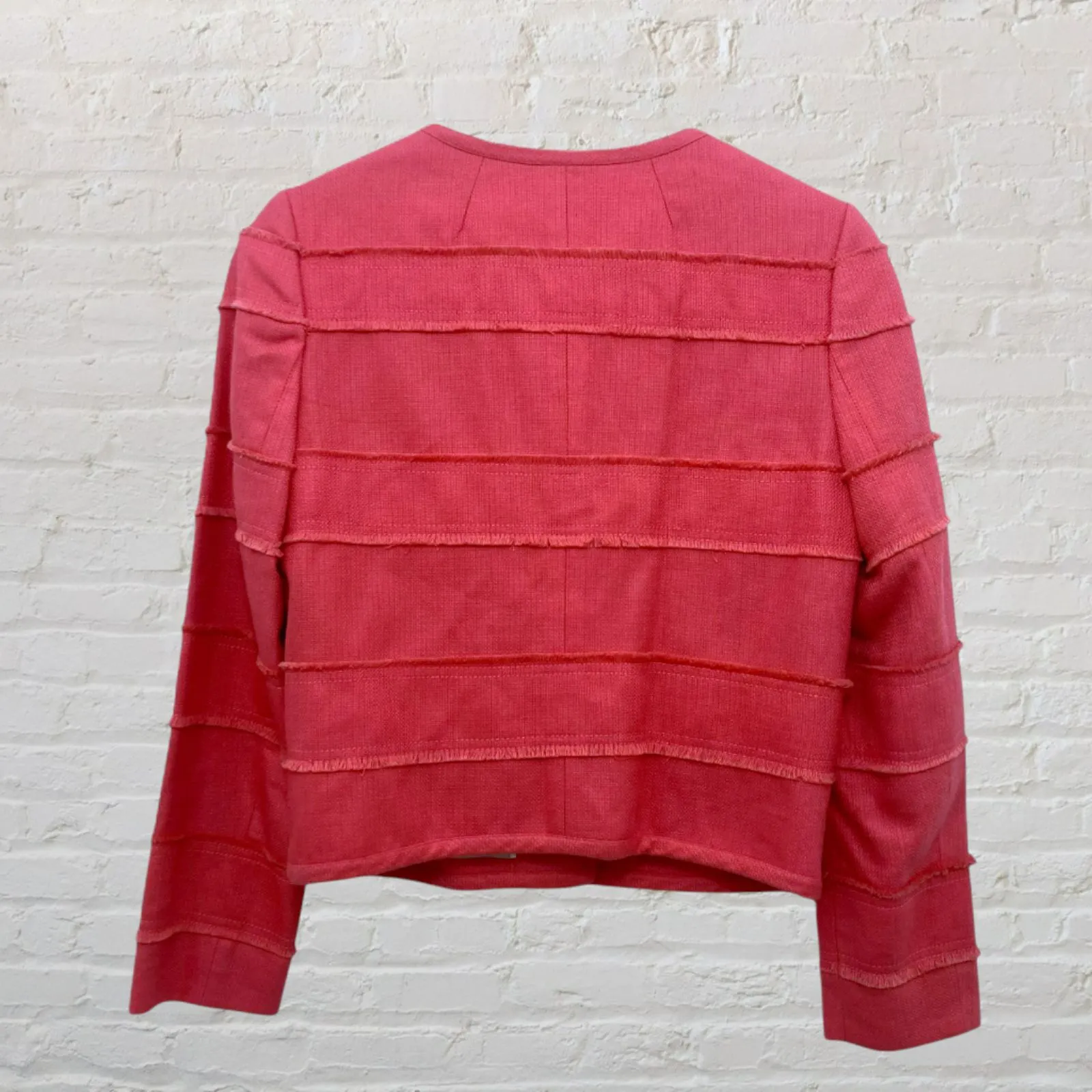 J.Crew Coral Pink Fringe Cropped Button Front Jacket NWT Size 4 Elegant - Image 3