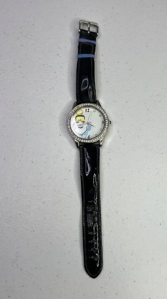 Disney Cinderella Watch Black Leather Band Stainless Steel Case Quartz - Image 7