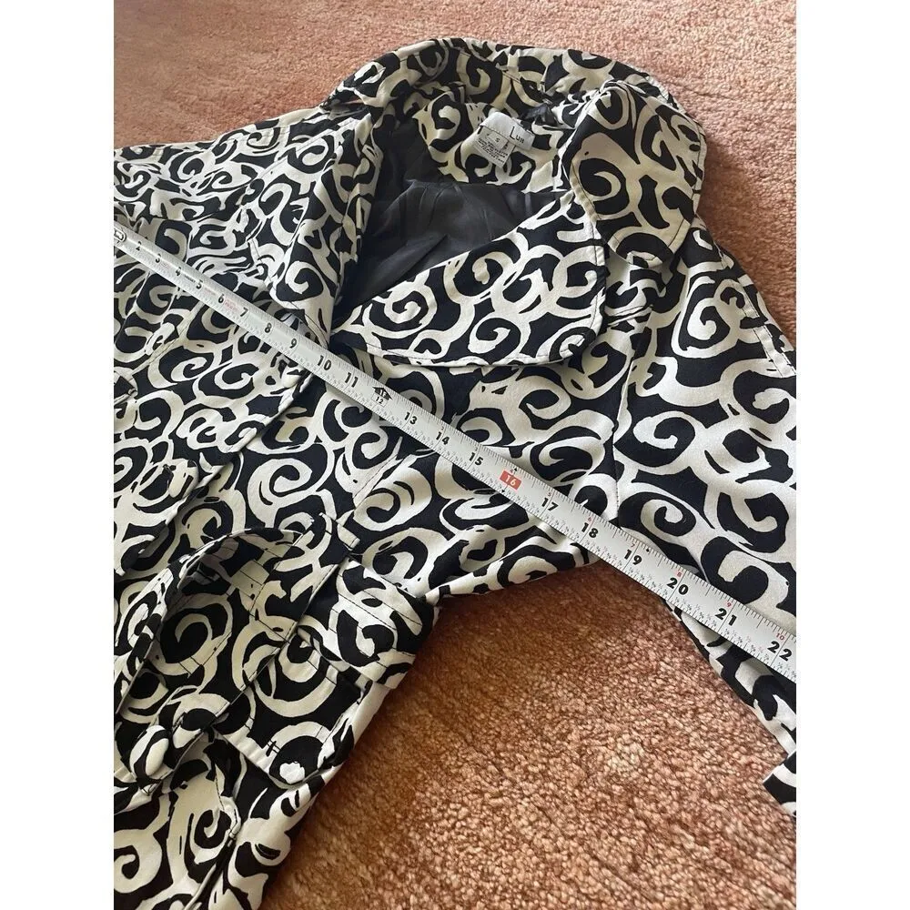 Luii byAnthropologie Black White Swirl Print Belted Short Trench Jacket Small - Image 5