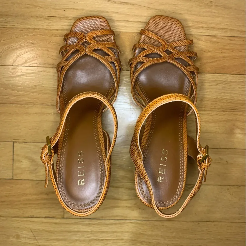 Reiss Elle Leather Raffia Platform Wedge Heels - Size 39 - Image 4