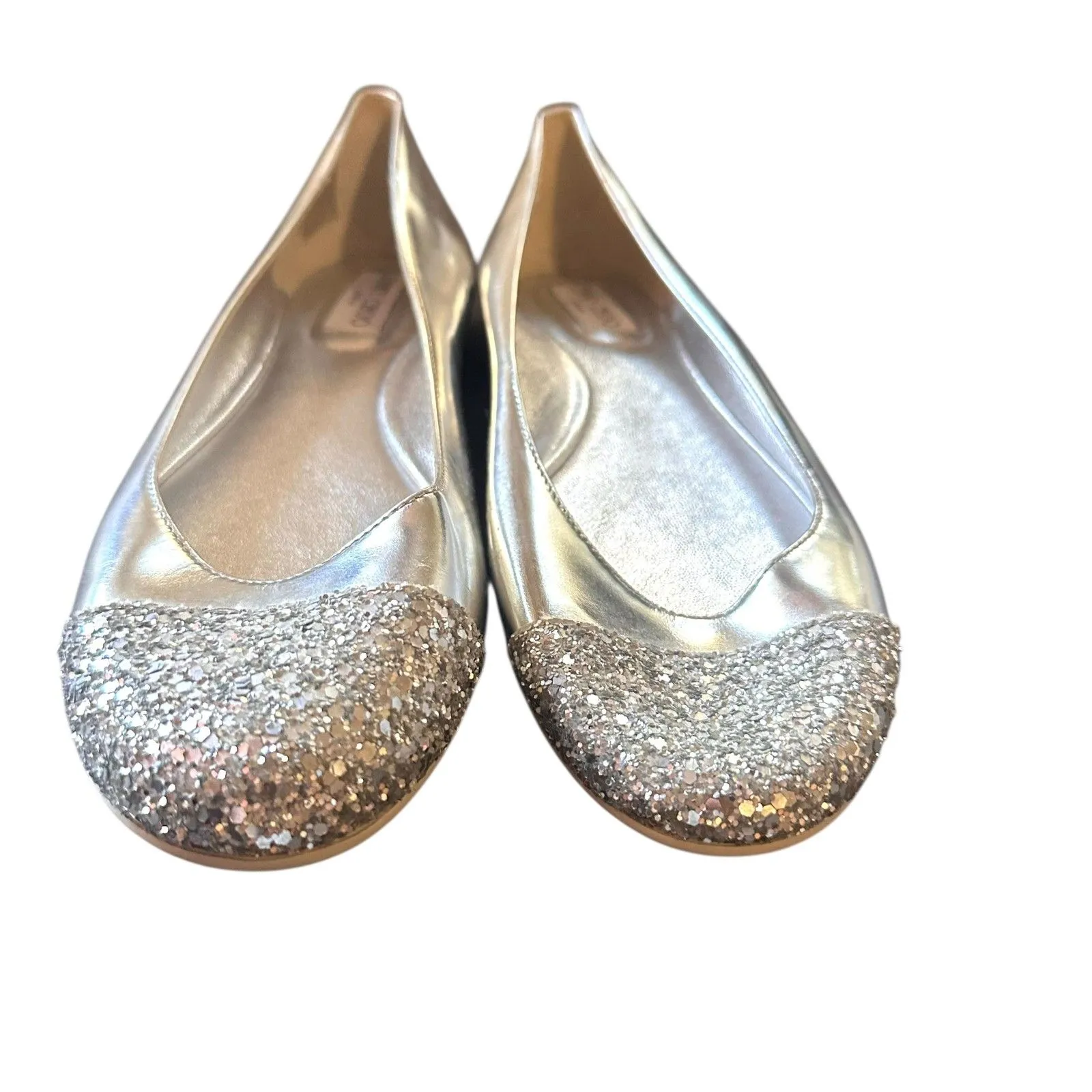 NWOT JIMMY CHOO ‘Whirl’ Champagne Glitter Toe Ballet Flats Silver Sz 40.5 - Image 4