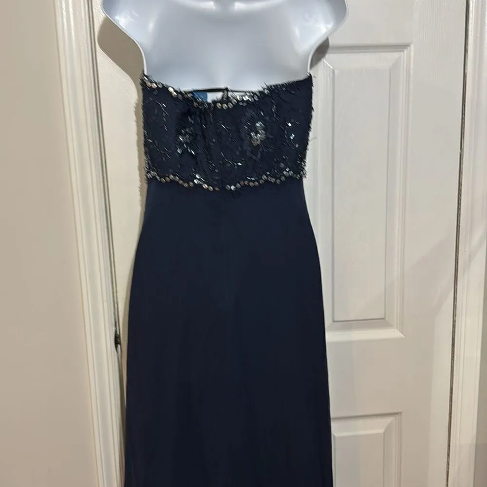 Tadashi Collection Silk Beaded Ruched Long Evening Gown Navy Blue dress Size 6 - Image 10