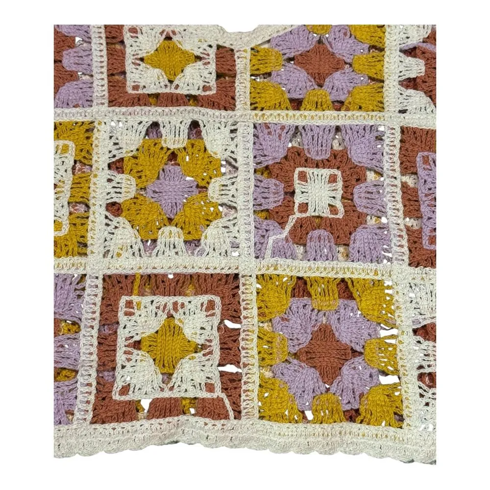 Crochet Knit Cropped Tank Boho Hippie Granny Squares Rebellion Again size XS Purple - Image 7