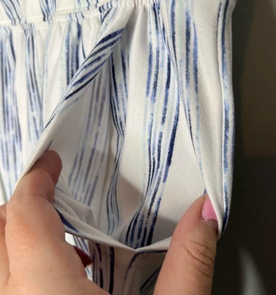 Sonoma white blue striped tie front pajama lounge pants comfort size large - Image 4