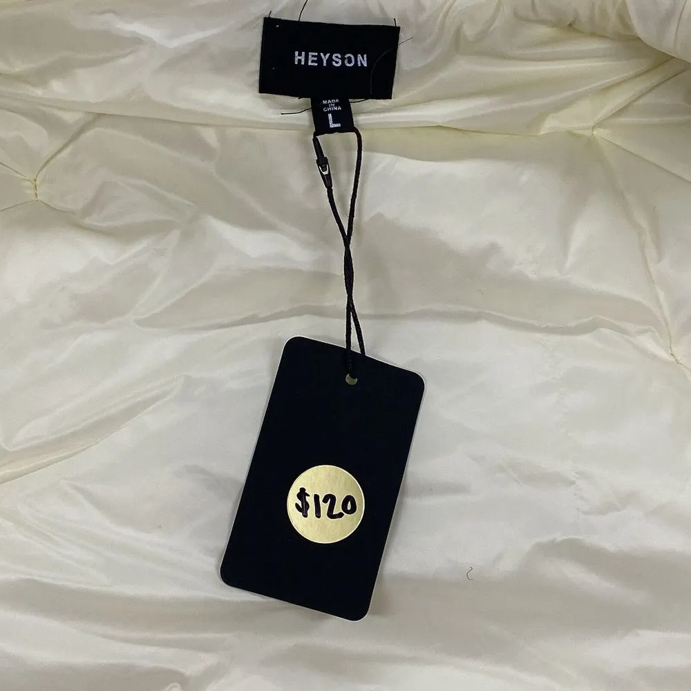 New Heyson‎ Puffer Vest Womens Larg Ruffle Sleeve Winter quilted Padded Gilet Tan Size L - Image 7