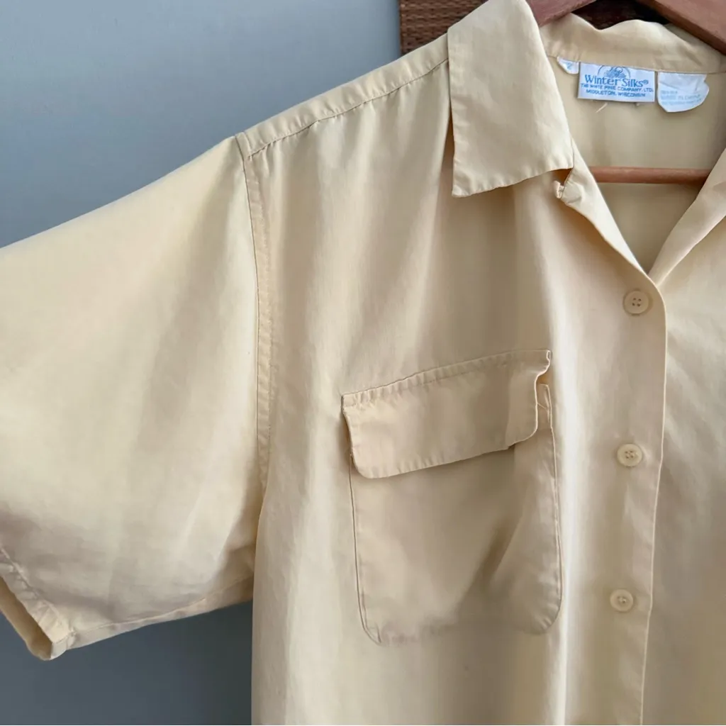 Vintage Silk Buttercream Yellow Oversized Button Down Shirt Size L - Image 3