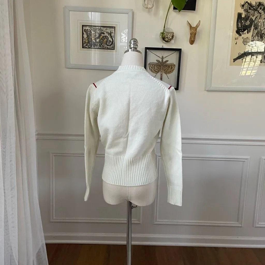 Vintage 70s Starlight Trading Co Embroidered Cropped Cardigan Sweater S White - Image 6