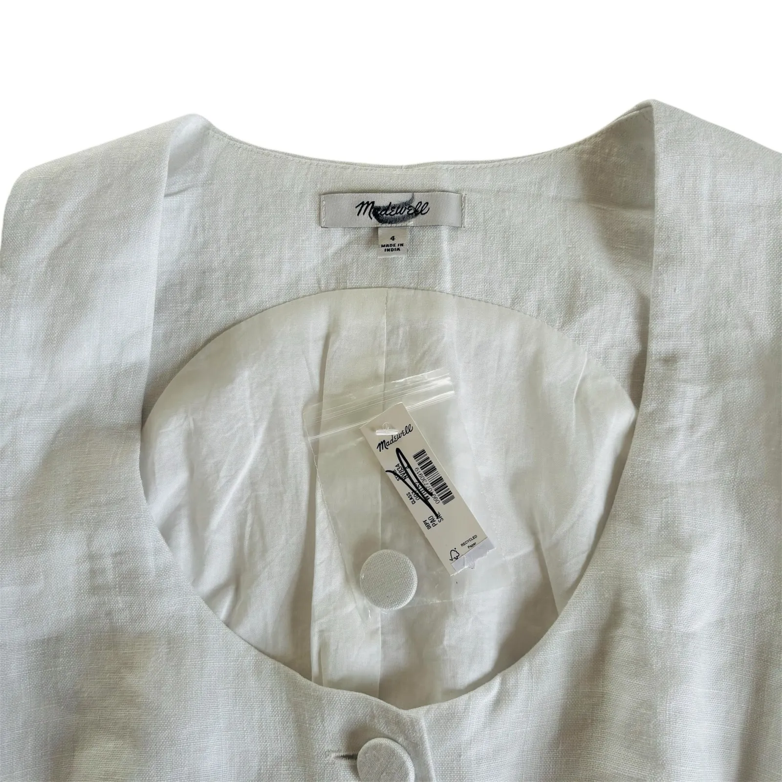 Madewell Scoopneck Cutaway Vest in Drapey Twill Salt White Women’s Size 4 NWT - Image 2