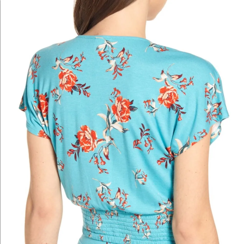 BP Crop Top Surplice Smocked Hem Top in Teal Baltic Roses Sz 3X NWT Nordstrom - Image 2