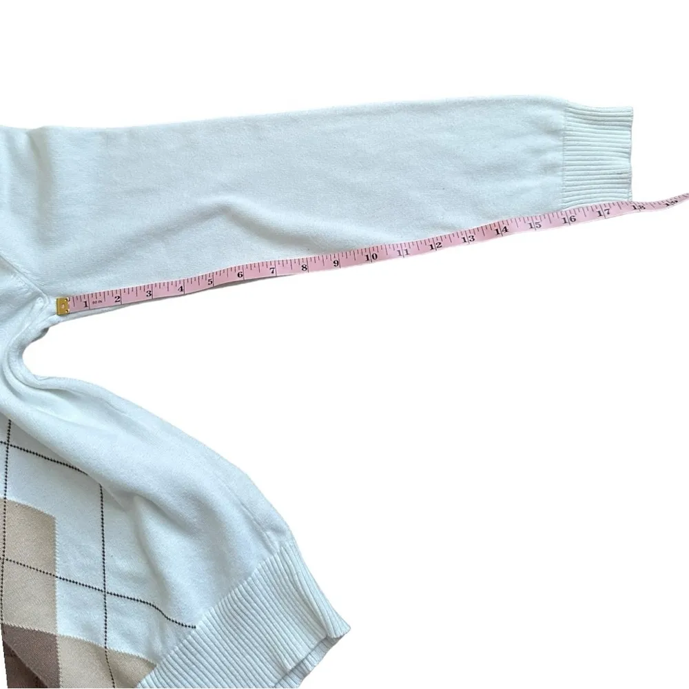 Izod Golf Womens Size Medium 100% Cotton Argyle Diamond Print V-neck Academia - Image 4