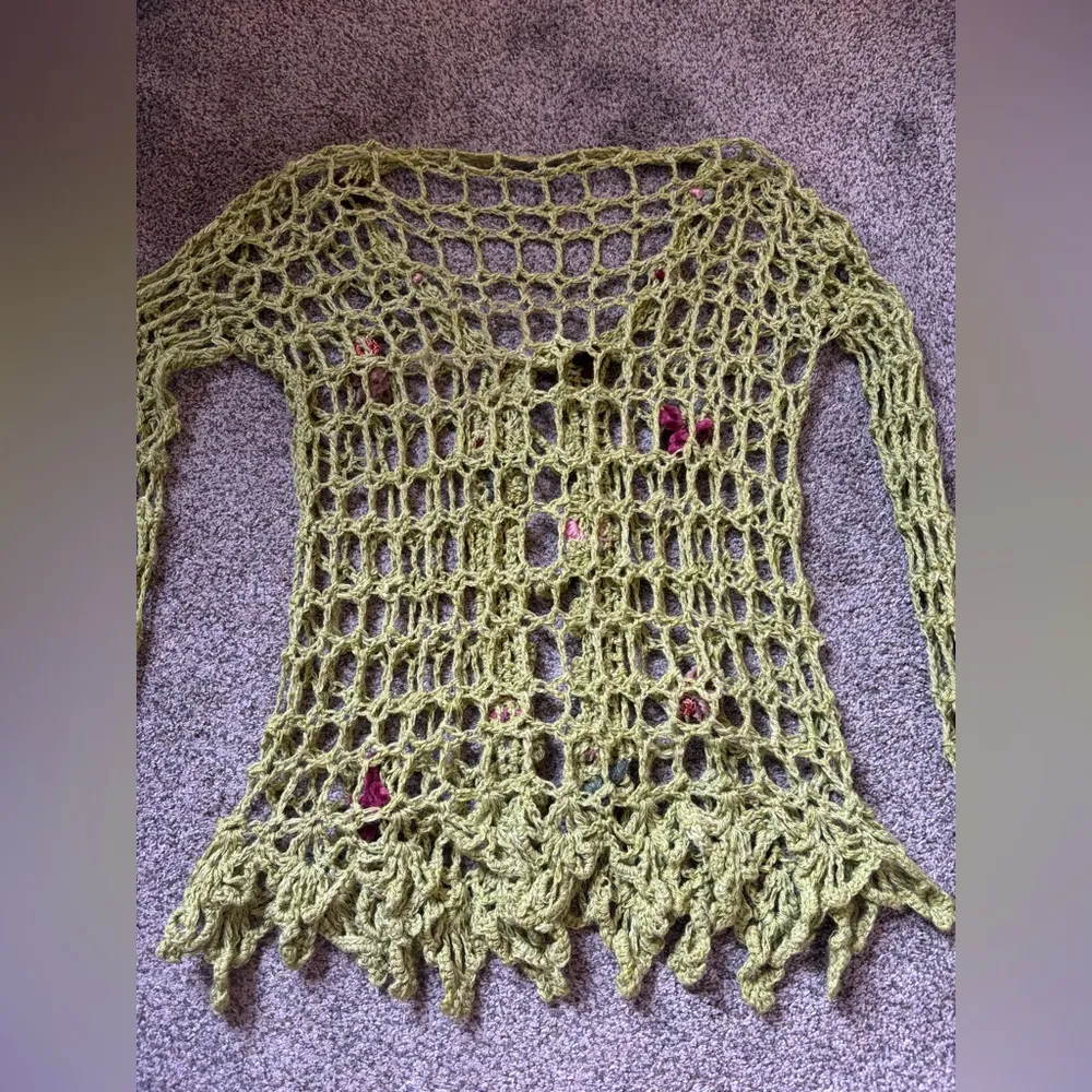 Euro Hand Crochet Cardigan Green Size M - Image 3