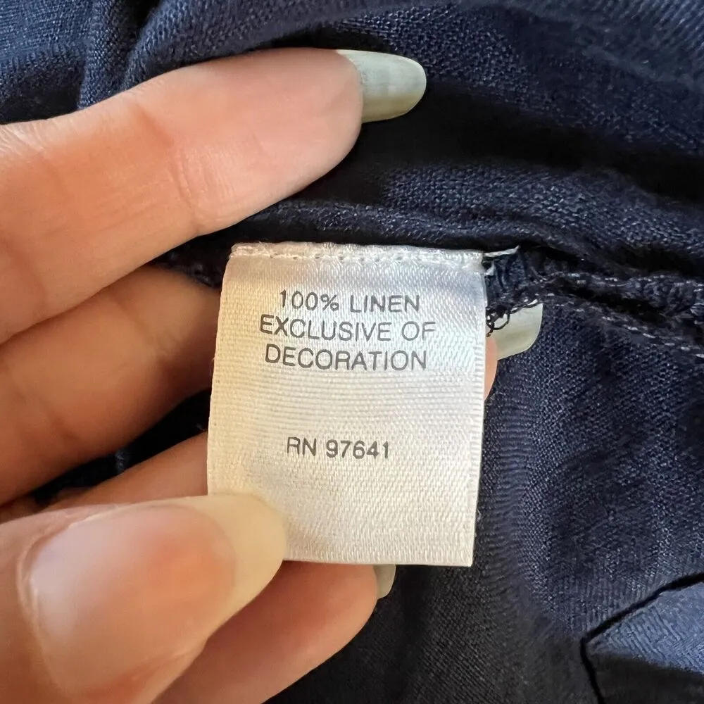 3/$30 J Jill Love Linen Top Small Petite Navy Blue 3/4 Sleeve Crochet Lace Boxy Size undefined - Image 7