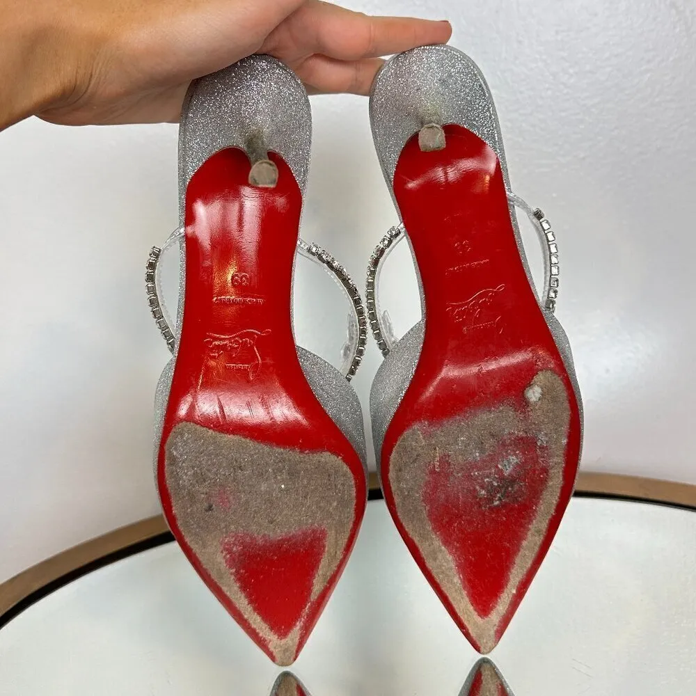 CHRISTIAN LOUBOUTIN Planet Queen 70 Glitter Leather Pump in Silver Glitter - Image 10