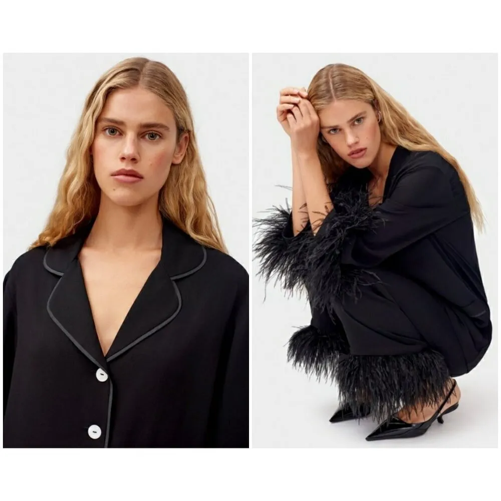 💕SLEEPER💕 Party Pajama Top with Feathers ~ Black Large - Image 6