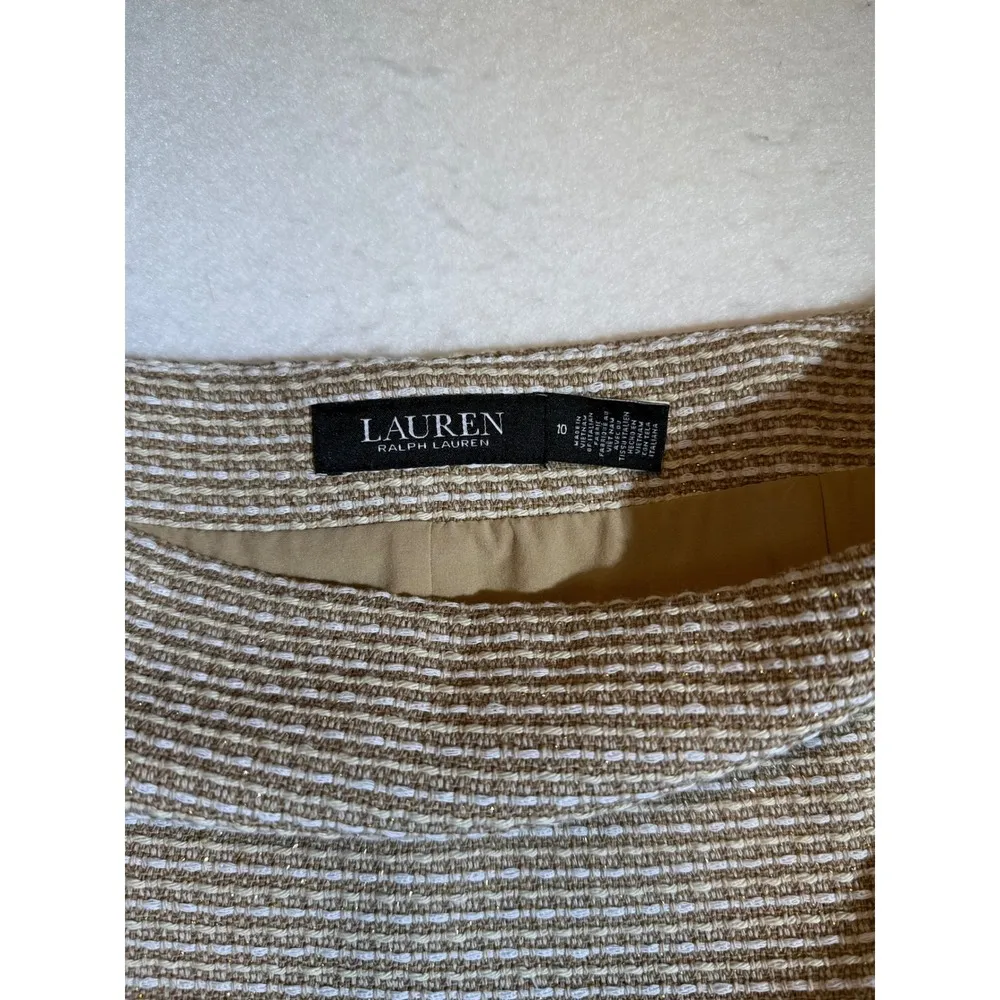 Lauren Ralph Lauren Women's Size 10 Tweed Pencil Skirt Gold Tan White Split - Image 4