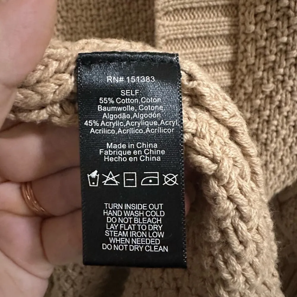 ANTHRO Current Air Los Angeles Tan Knit Long Cardigan Sweater sz M Cable Knit - Image 3