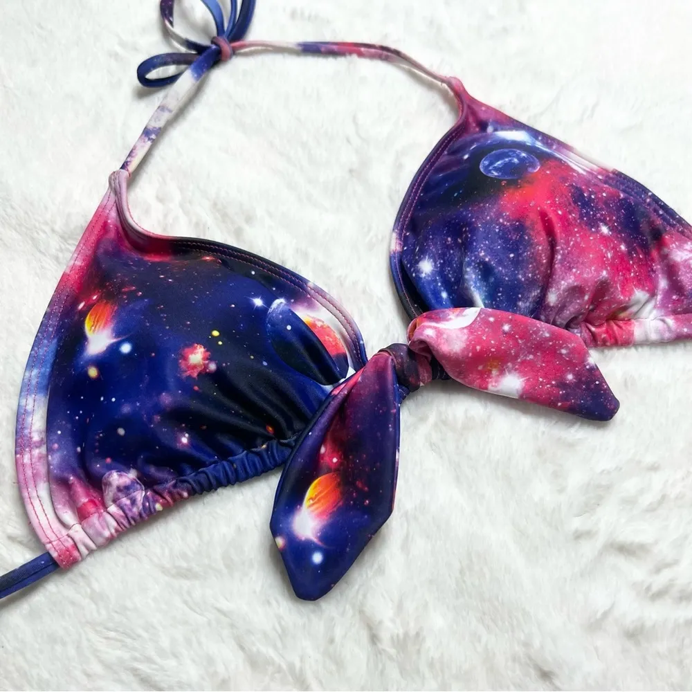 Trunkettes Pink & Purple Outer Space Galaxy Bikini Top Women’s Size XL - Image 2