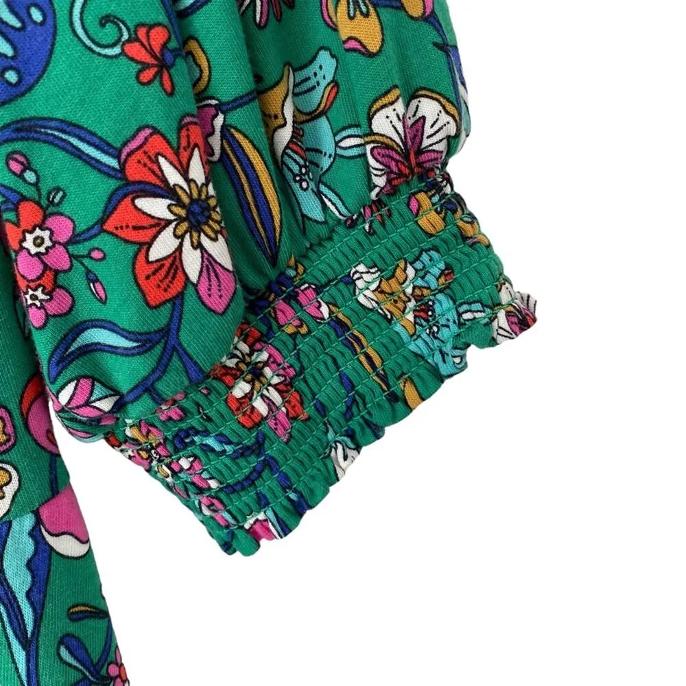 Boden Smocked Neck Jersey Midi Dress Highland Green Floral size 8 No Belt - Image 8