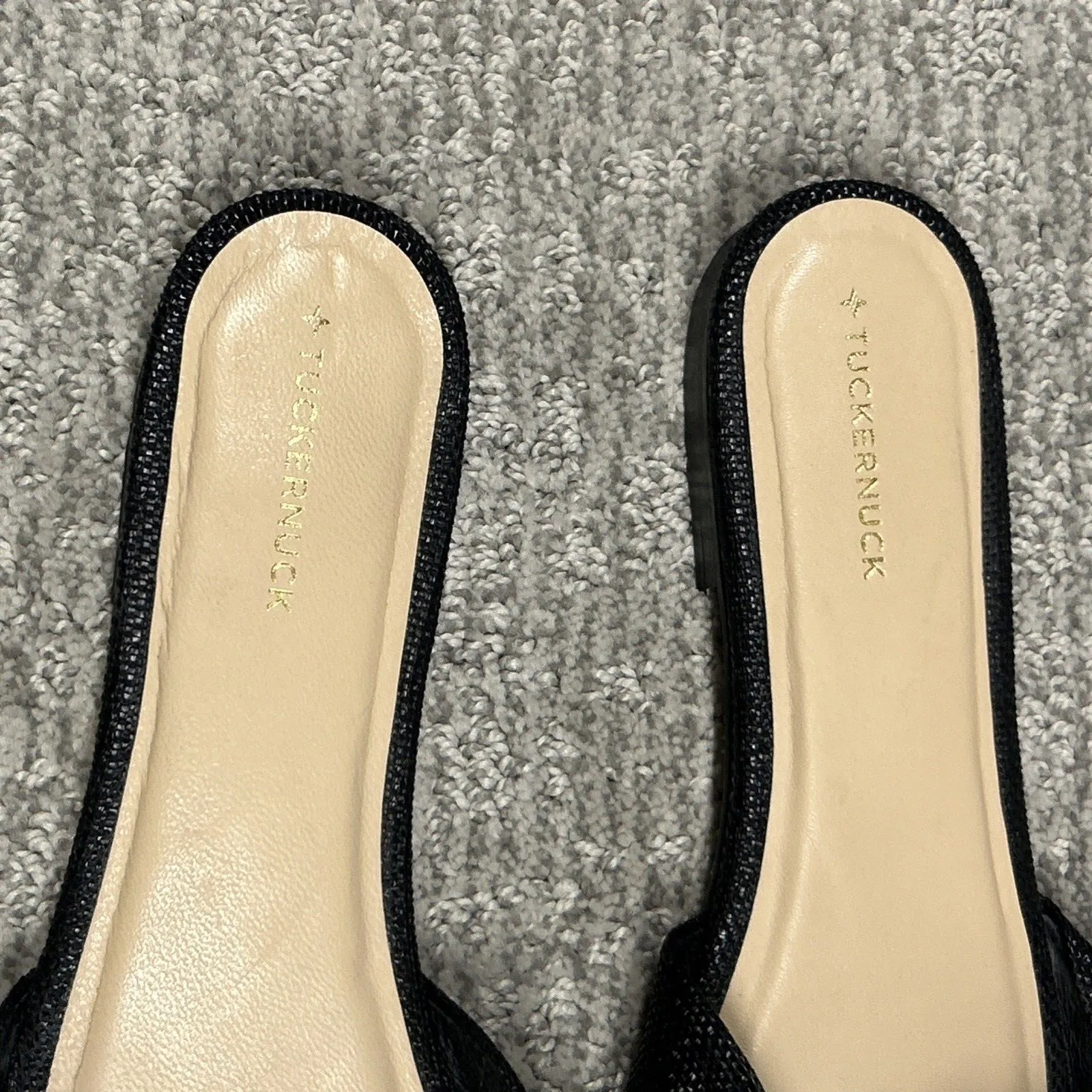 Tuckernuck Raffia Brit Sandals Womens 8 Black Slip On Slides Bow Knot Flats - Image 2