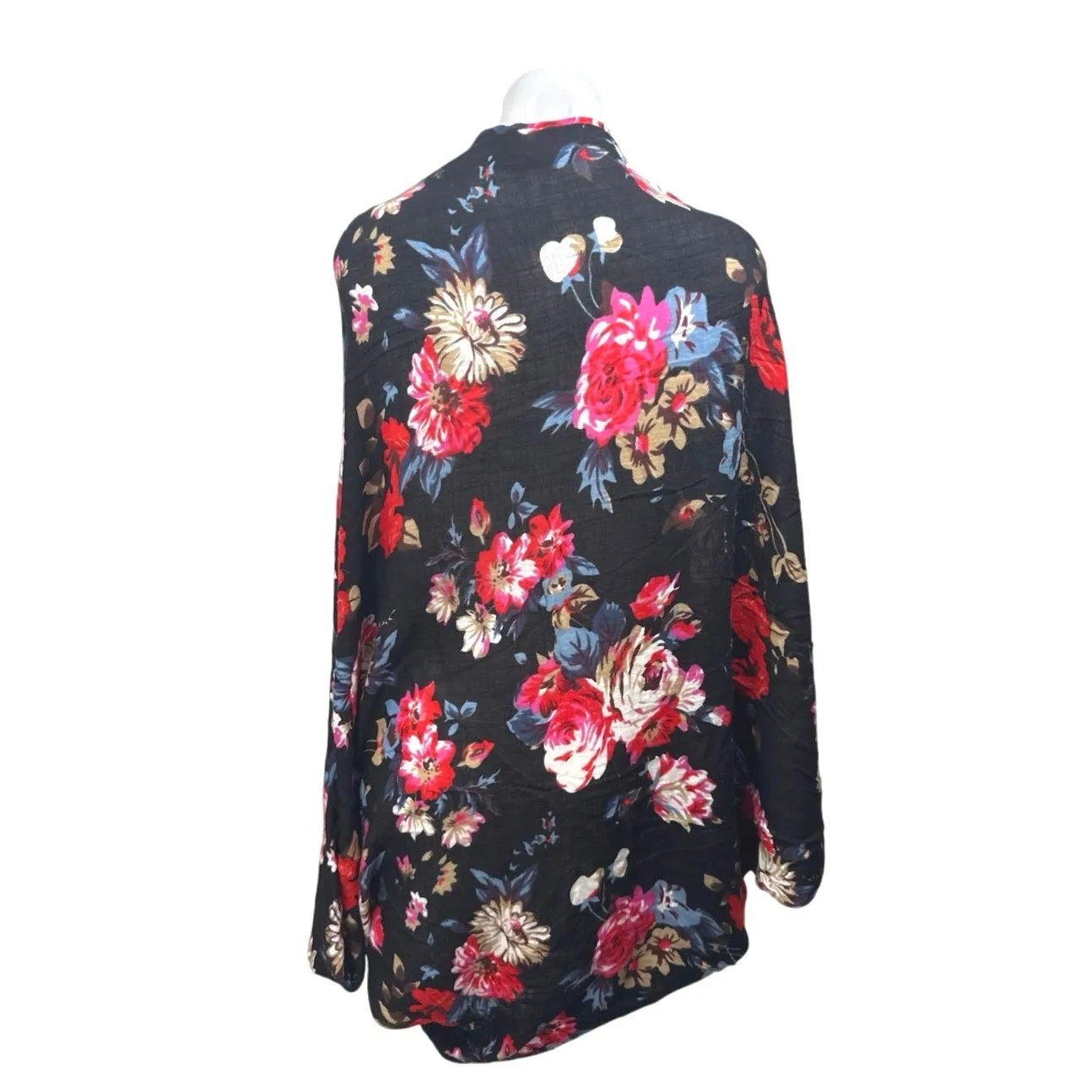 Free People Sammy Black Multicolor Frayed Edge Open Front Kimono Cardigan Top OS - Image 2