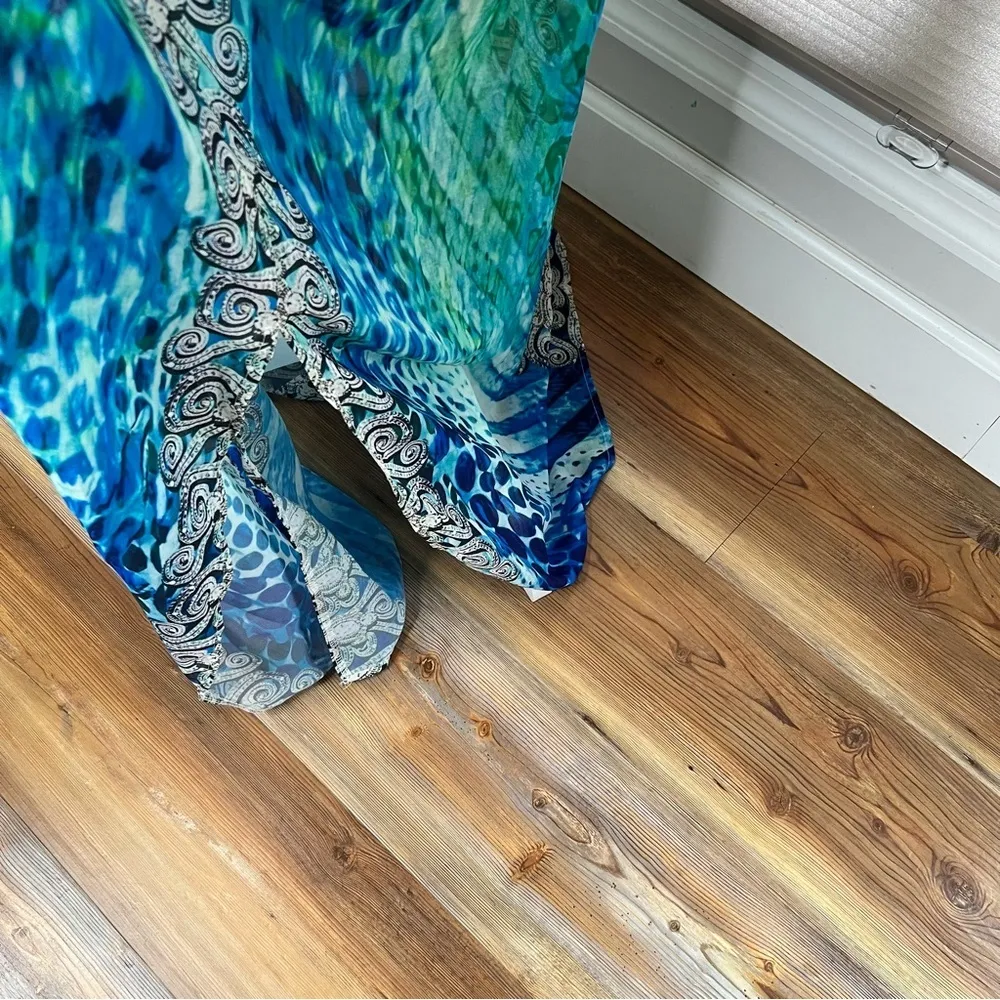 Flowing Floor Length Casual Kaftan Coverup Dress One Size SKU#C24129 Blue - Image 6