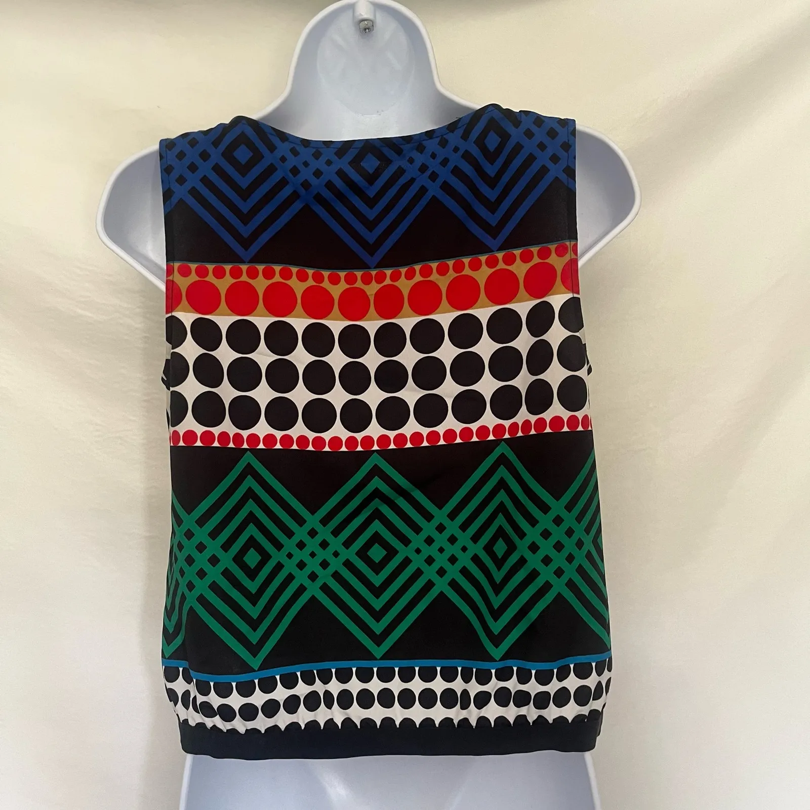 Trina Turk Sleeveless Geometric Womens Top Sz 0 Y2K Mod Retro Preppy Polka Dots - Image 9