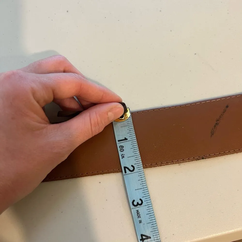 Vintage 90s Saffron Made in Italy Brown Genuine Leather Stone Buckle Belt M - Image 11