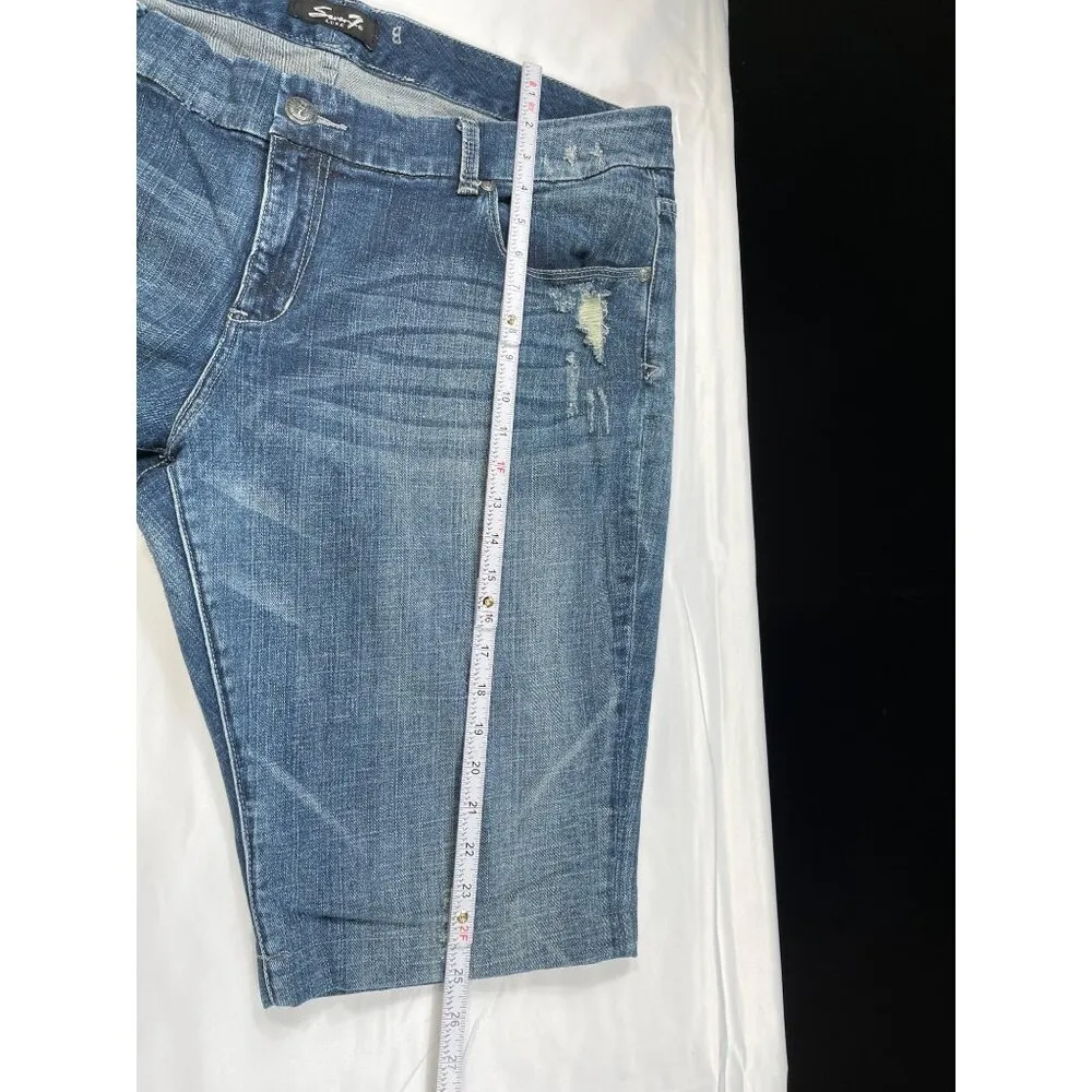 7 For All Mankind SKU 7571 Womens Distressed Blue Denim Jean Shorts Size 22 - Image 5