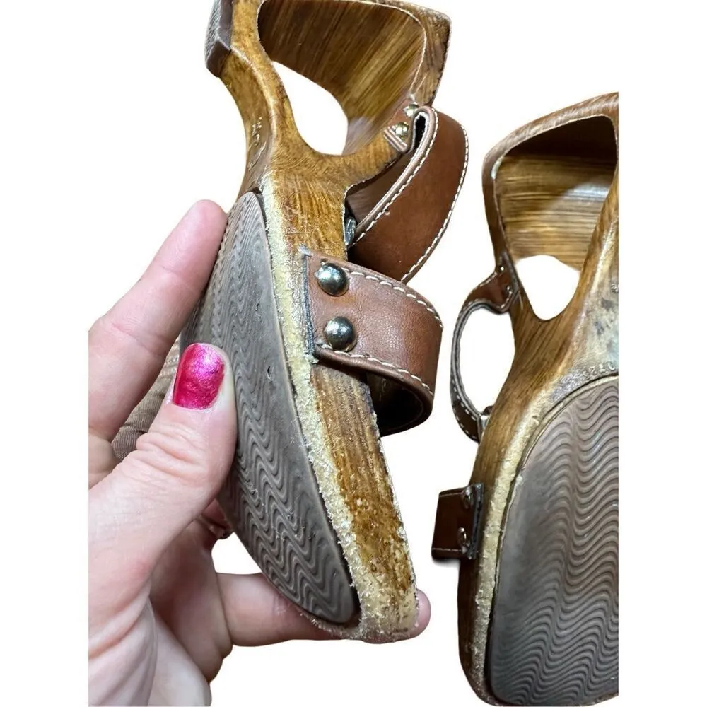 Italian Shoemakers  Contesa Wood Look Wedge Brown Sandals Sz 6 Made In Italy - Image 7
