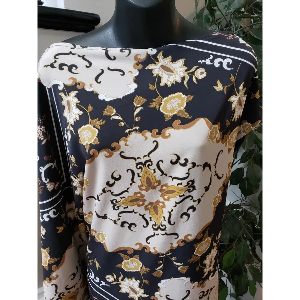 Moosta Midi Dress Women Size 2X Black Beige Baroque Print Long Sleeve Boho - Image 6