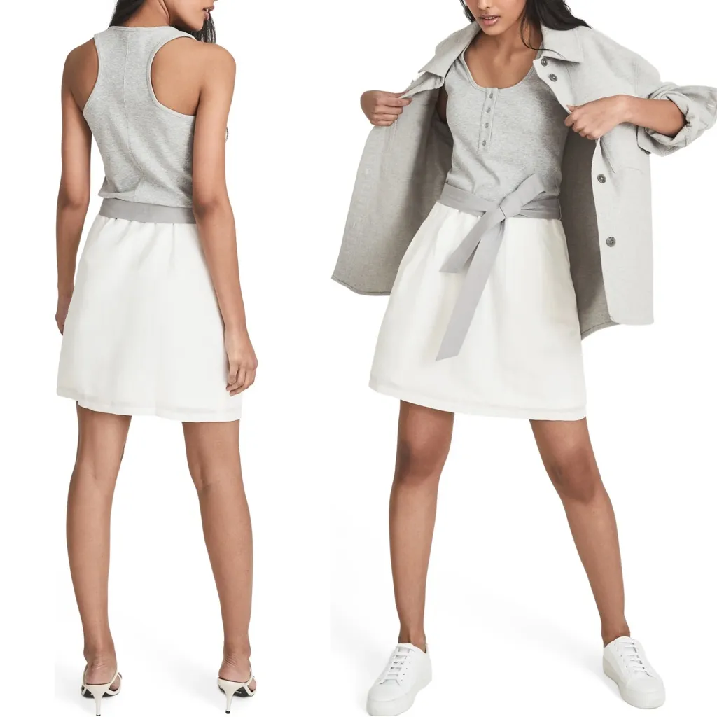 REISS • Zeta Mini Dress grey white linen drop tie waist sleeveless colorblock - Image 12