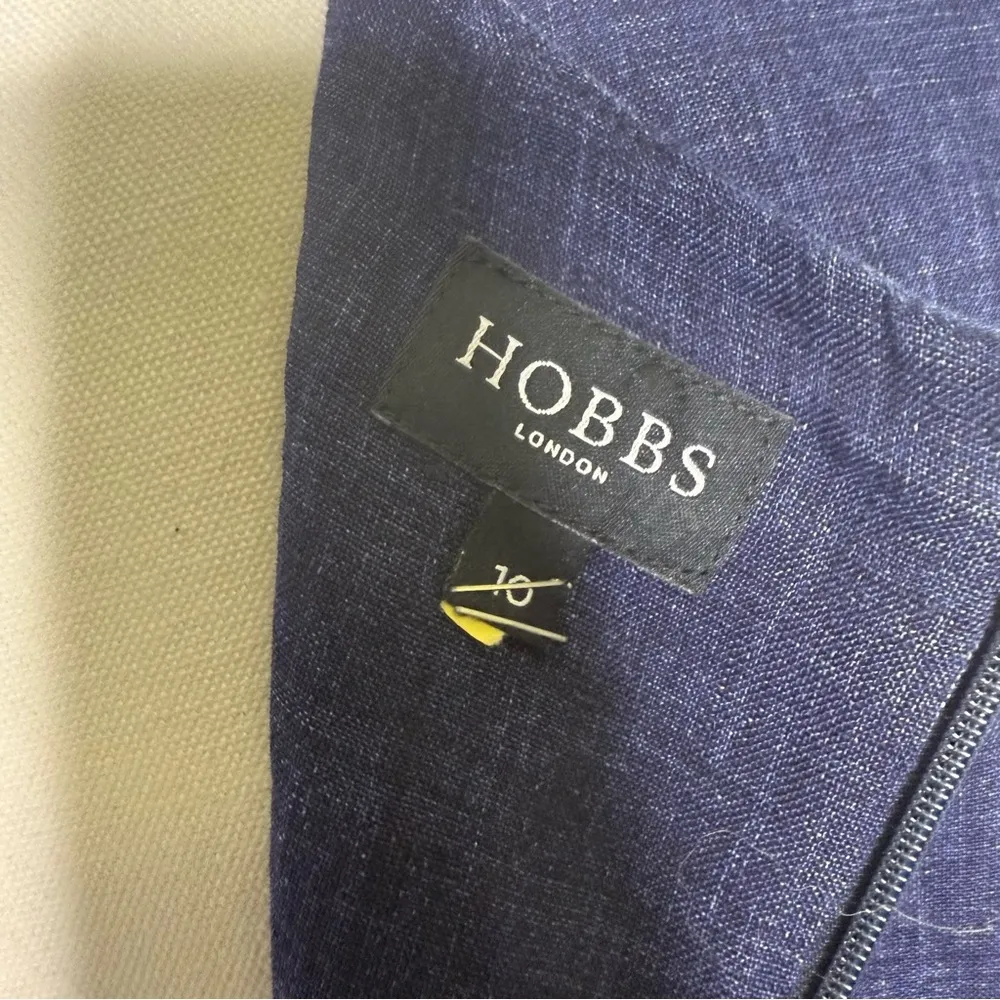 Hobbs London 100% Flax Denim Dress Navy Blue Size 10 | Scoop Neck - Image 10