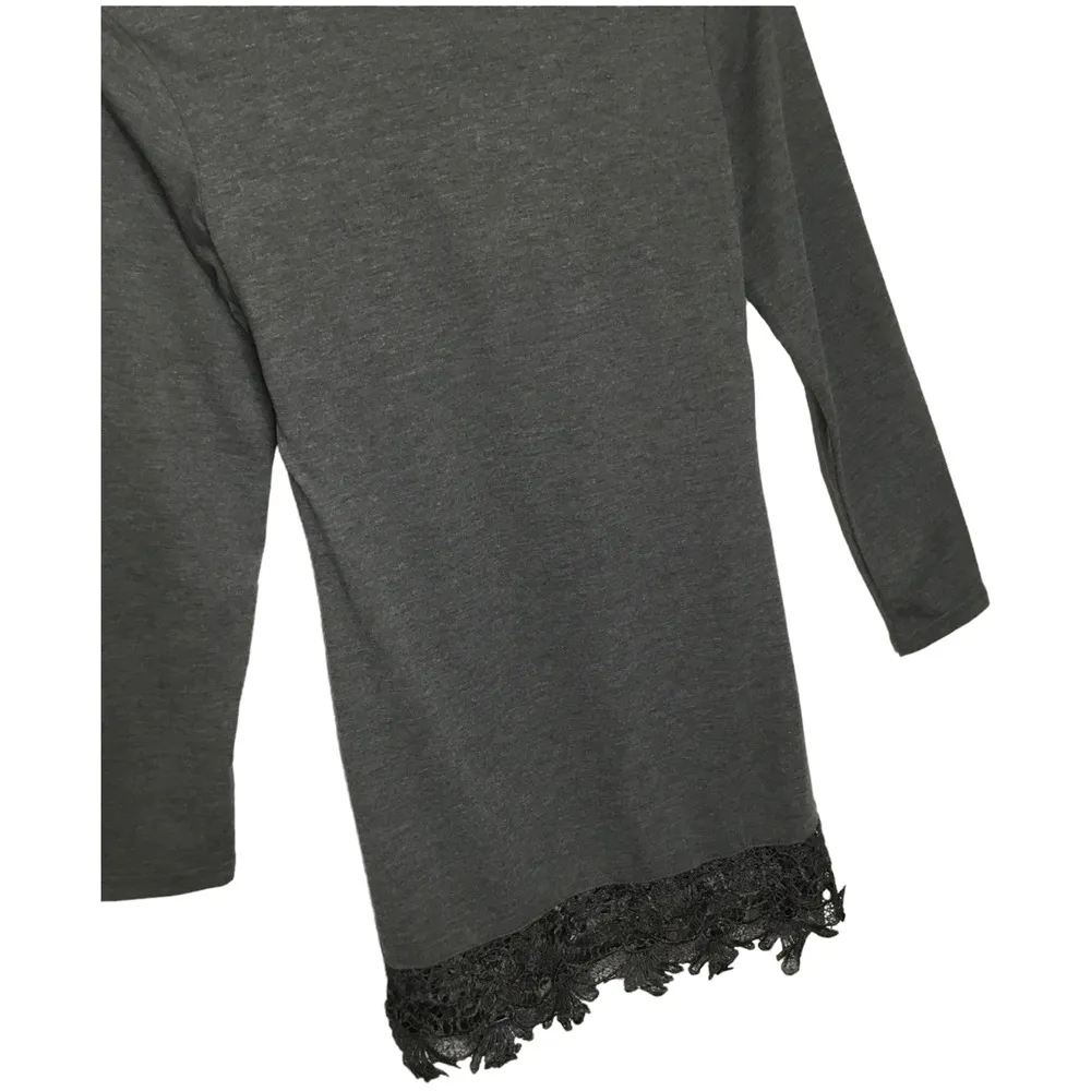 New Match Stick Lace Bottom Long Sleeve Holiday Mini Dress Charcoal Gray XS - Image 7