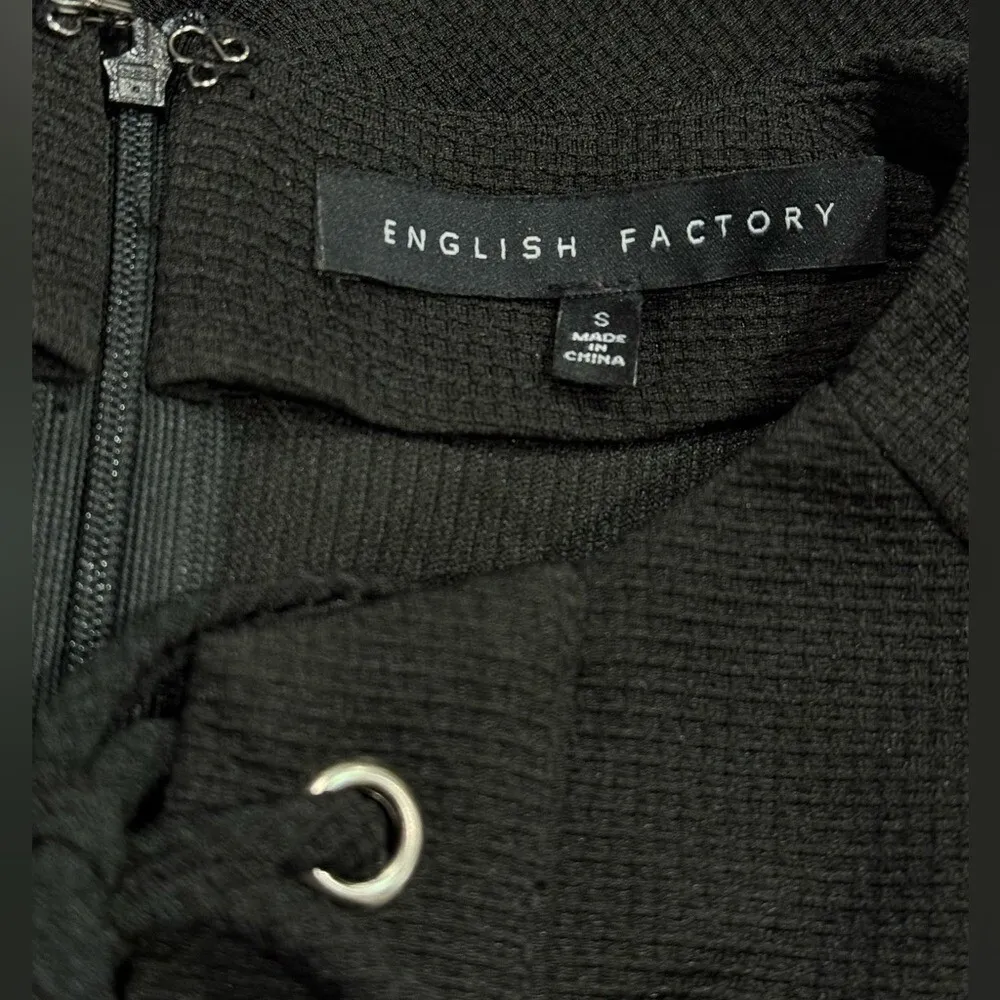 English Factory Lace Up Round Neck Black‎ Waffle Knit Shift Mini Dress Small - Image 5