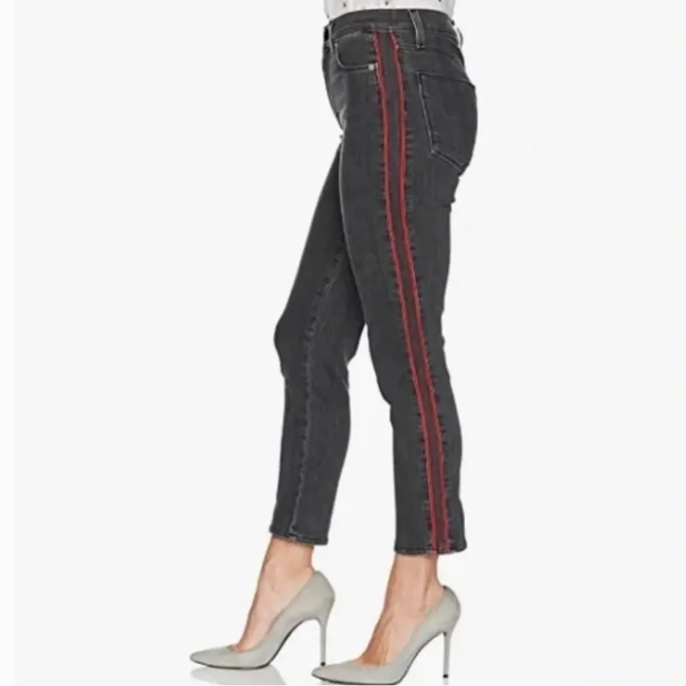 Hudson Zoeey High Rise Faded Black & Red Tuxedo Stripe Ankle Jeans 25 - Image 3