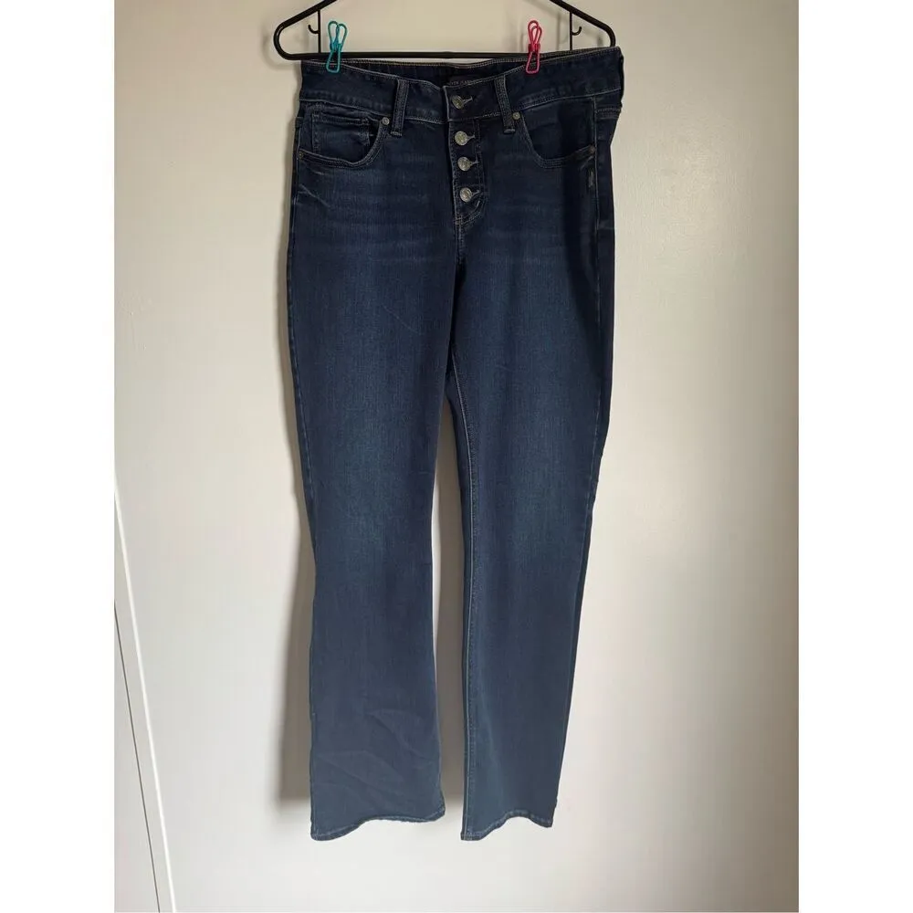 NEW Silver Women's Suki Mid Rise Slim Bootcut Button Fly Denim Jeans sz 31/33 Blue - Image 5