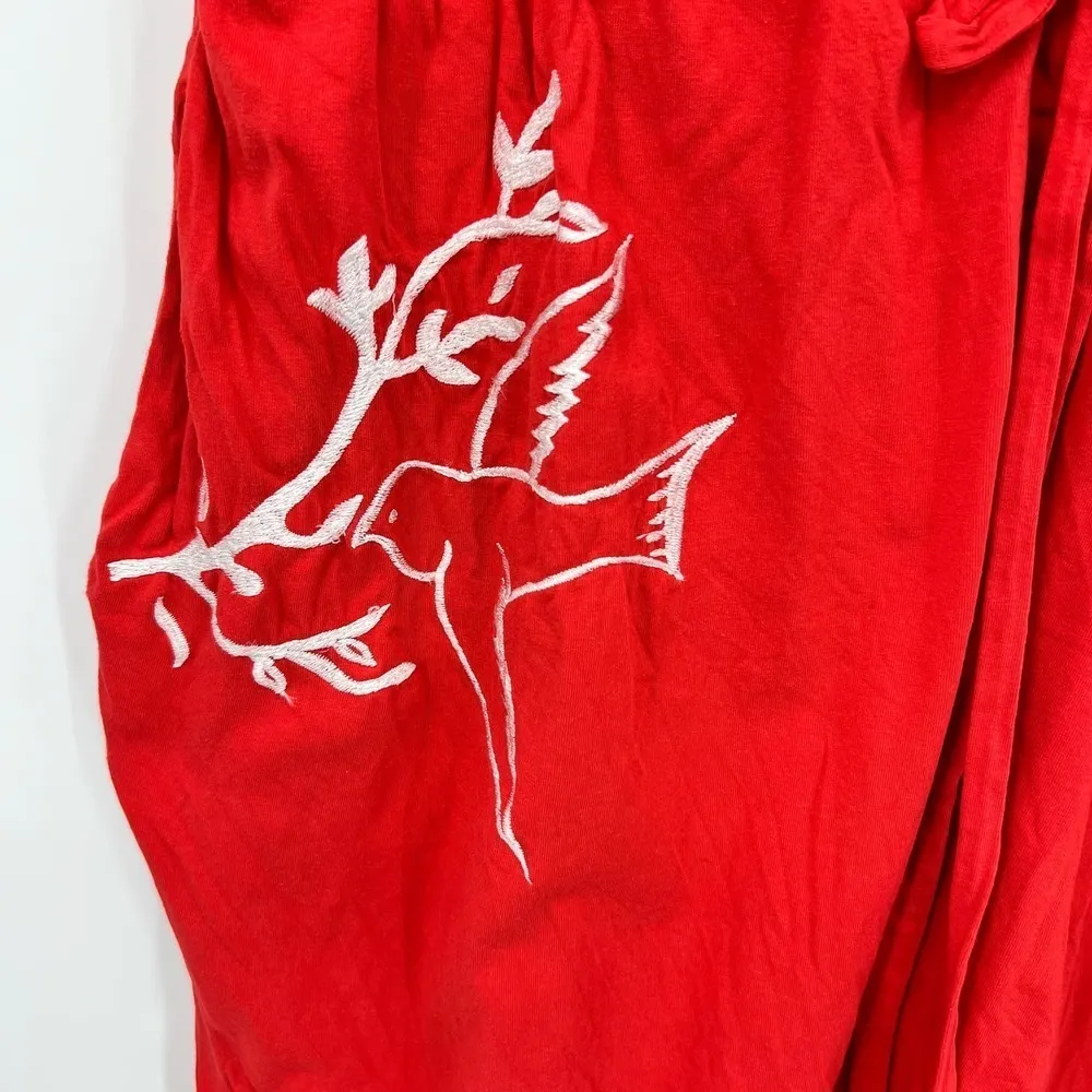 Eshakti bird print red pullover button front elastic waist dress plus size 2X - Image 6