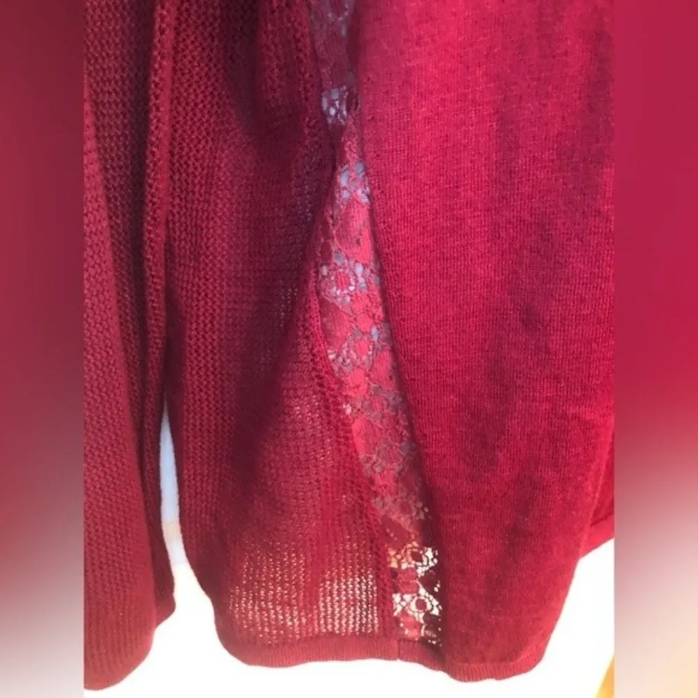 Lucky Brand Size L Waffle Knit Cashmere Blend Long Sleeve Sweater Crochet Lace - Image 3