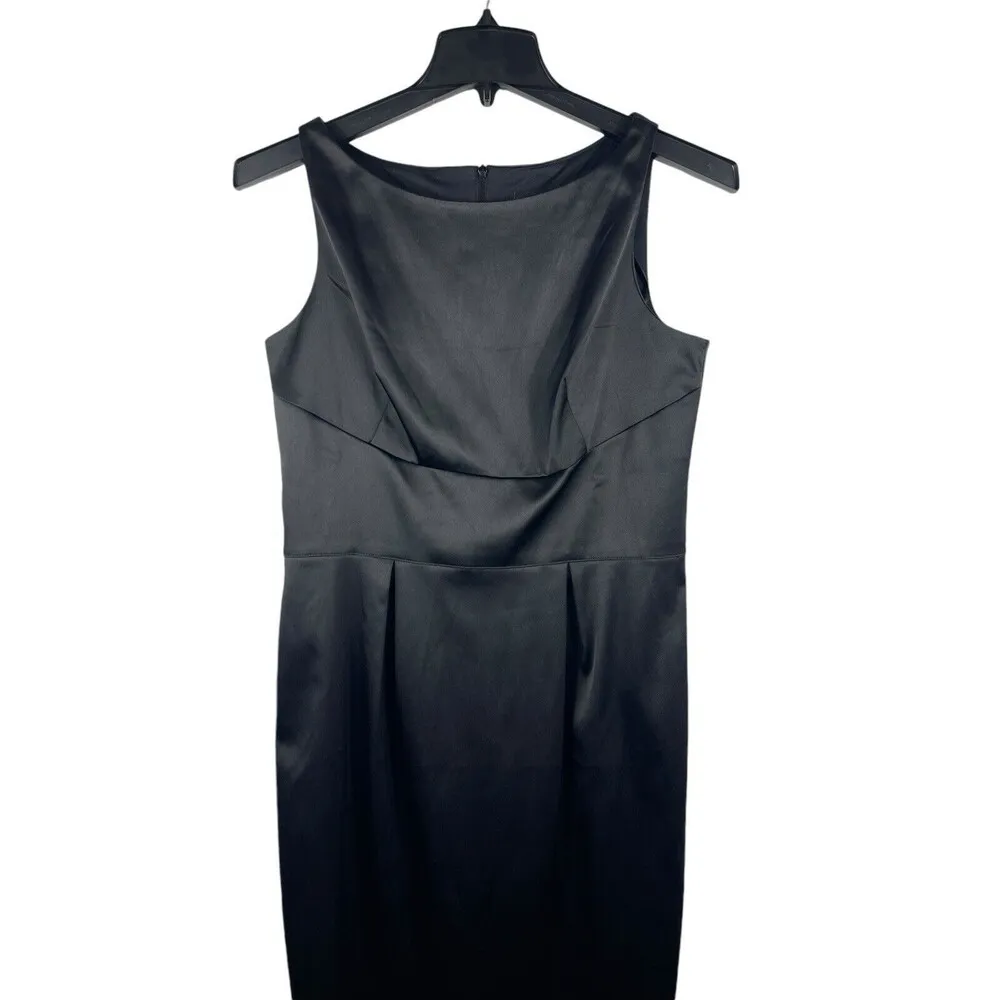 Satin Feel Sleeveless Tapered Waist Knee Sheath Black Dress 8 - Image 7