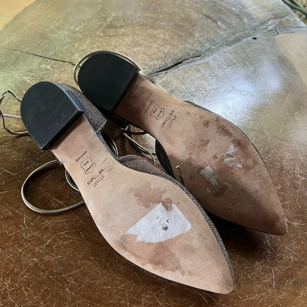 Stuart Weitzman Gilligan Lace-Up d'Orsay Flat Metal Size 7 - Image 7